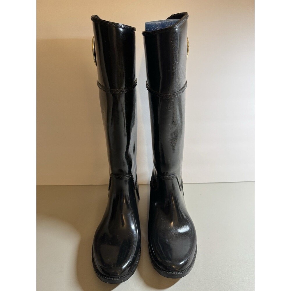 Michael Kors Tall Black Shiny Rain boots Size 8  Logo Glossy Spring